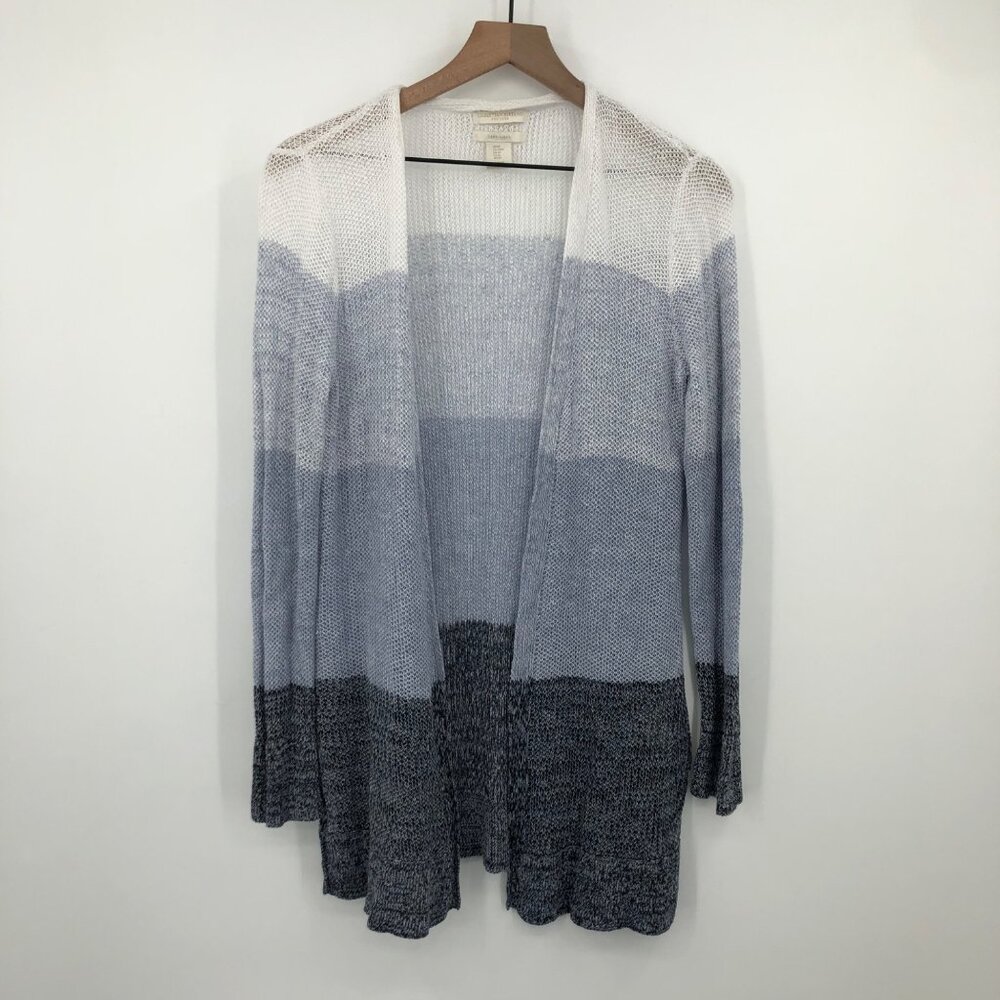Christian Siriano Linen Cardigan Women Medium Blue Ombré Color Block Loose Knit